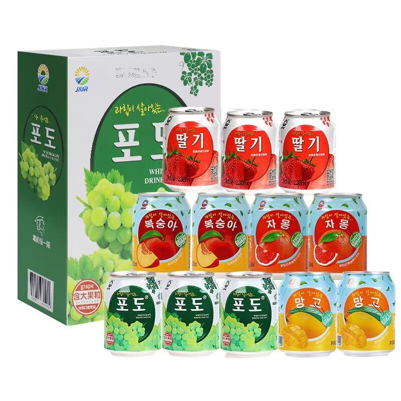 JIUR韓國風(fēng)味九日混合果汁果肉飲料238ml飲品禮盒整箱果汁飲料 【九日多種口味混合238ml*12瓶
