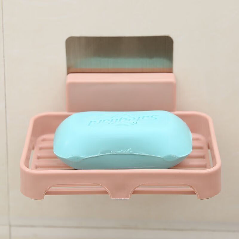 肥皂盒吸盘壁挂香皂盒沥水卫生间香皂架肥皂架免打孔浴室肥皂盒架 北欧粉 (4个装)/沥水皂盒