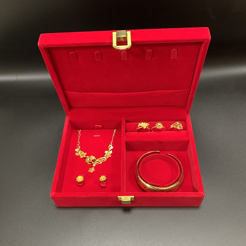 勋狸粑三金首饰盒 结婚三金首饰婚嫁订婚聘礼黄金首饰盒项链戒指龙凤