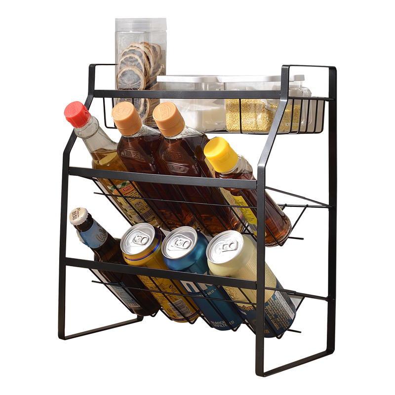 帅力 厨房调料架 桌面置物储物架 油瓶调味收纳架 三层粗网斜底收纳架黑色SL8334