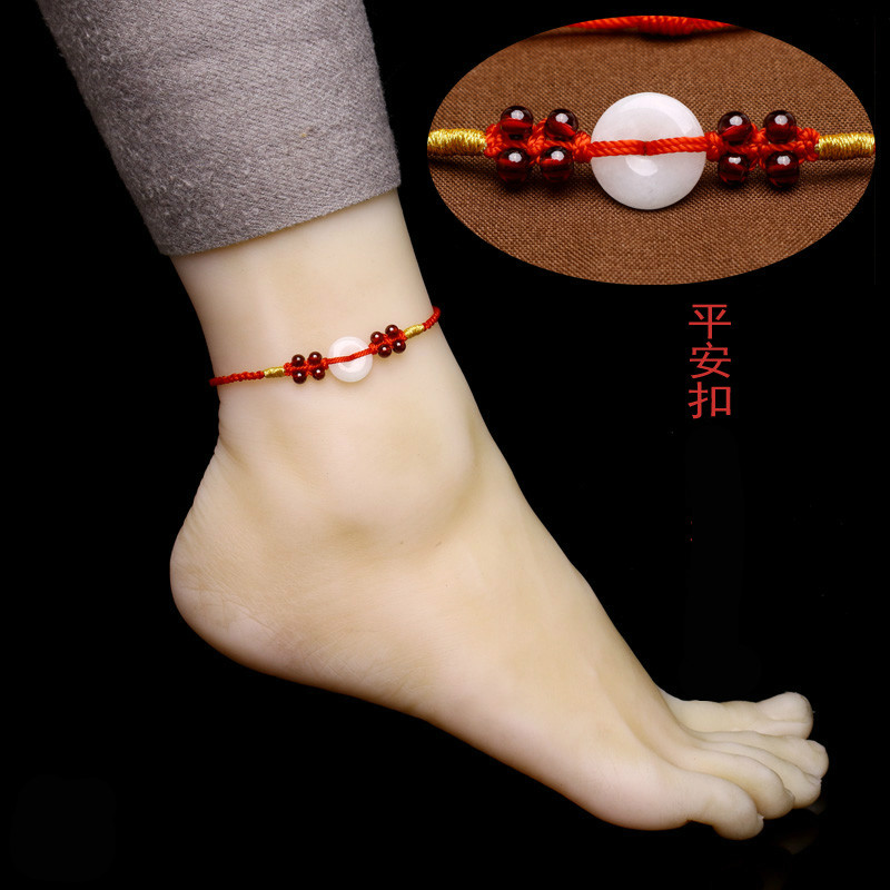 本命年男女翡翠石榴石红绳脚链转运珠性感个性红脚绳 玉石平安款 默认