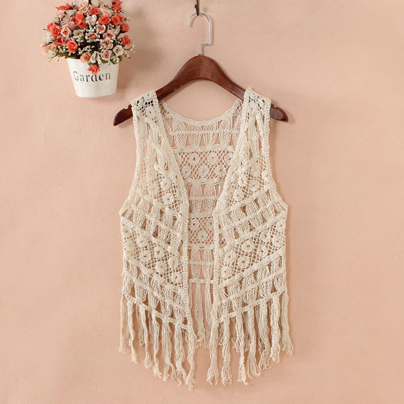 拓猴(tuohou)网衫女生宽松镂空针织衫外搭显瘦流苏外套女开衫针织马甲