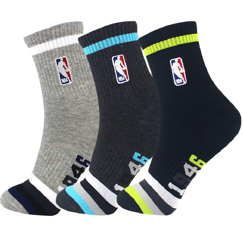 NBA袜子男士中筒秋冬时尚休闲运动篮球棉袜3双装 混色 26-28CM（39-44码） 
