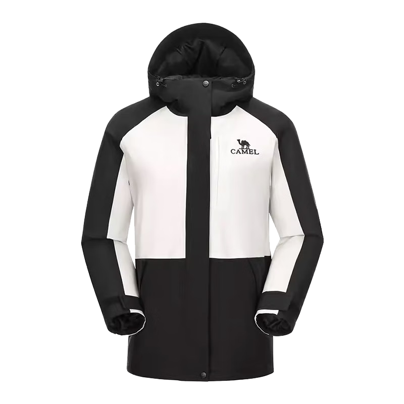 骆驼（CAMEL）骆驼夹棉冲锋衣男女情侣外套新款拼色棉服防风防水旅游登山服 A13CA9D113，椰壳色/橡木灰，男 XXL