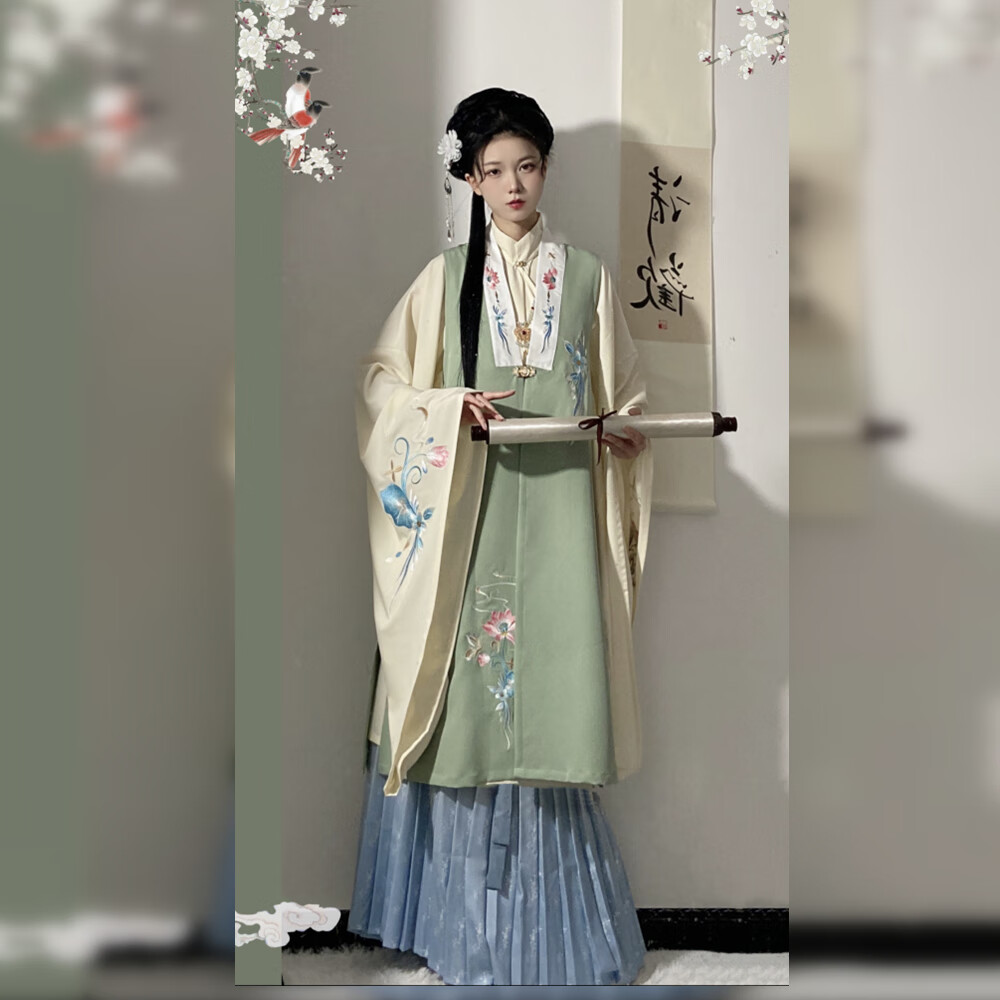 zhouyouyang泽芷原创 小荷池 汉服女明制立领长衫比甲刺绣日常显瘦显