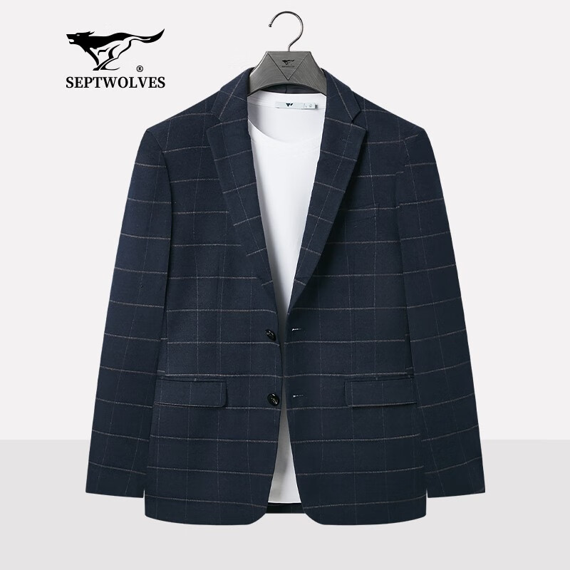 七匹狼【狼族生活】西服男春秋新款中青年商务休闲正装格子潮流西装