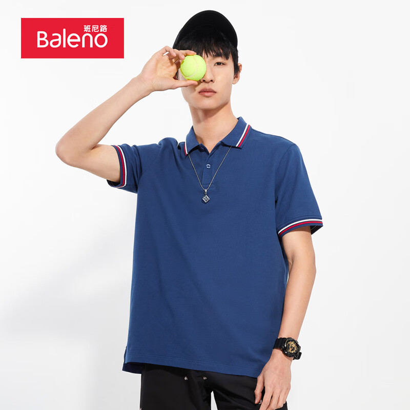 班尼路（Baleno）polo衫2021夏季短袖polo衫男生翻领t恤男宽松休闲保罗衫 4B5蓝色 L