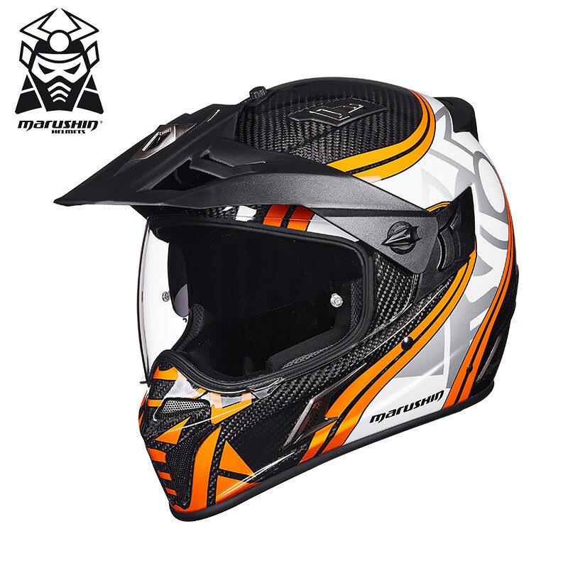 马鲁申L9摩托车头盔碳纤维拉力盔越野赛机车全覆式防雾头盔 马提尼橙-3K碳纤维 XXL码