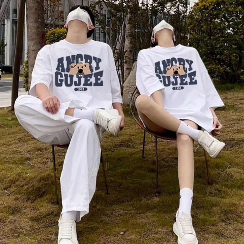 装夏季一男一女套装【两件装夏装短袖百搭小众设计感t恤男女 龅牙鼠
