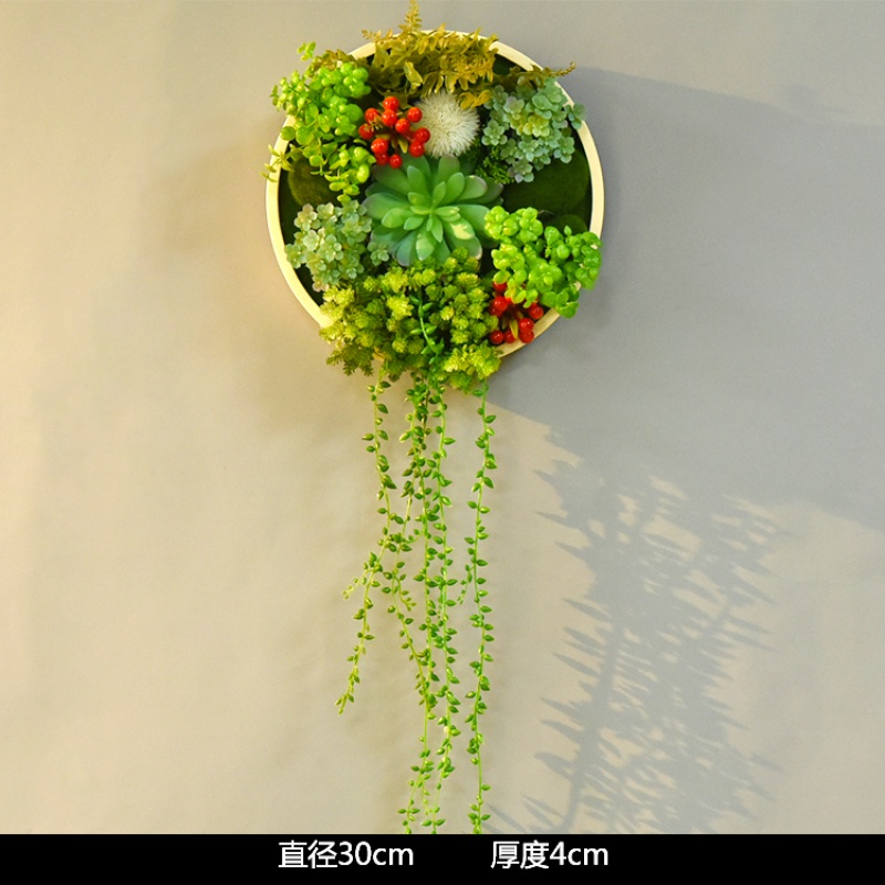 創(chuàng)意餐廳墻面墻體裝飾圓形仿真綠植框壁掛花客廳墻壁掛墻植物壁的 紅色