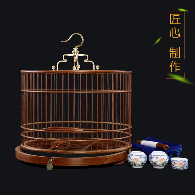 手工竹制圆形抽屉鸟笼颠颏绣眼贝子红子黄雀黄豆鸟笼直径29.