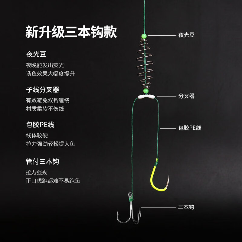 粼湖成品子线双钩鲢鱼 手竿鲢鳙钓组 夜光荧光大物伊势尼渔具线组 10