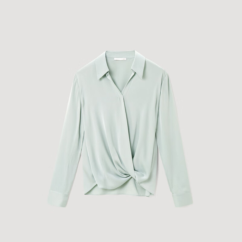 OVV【重磅真丝】OVV2022秋冬新款女装22姆米弹力双乔翻领长袖衬衫 浅绿A8 XS