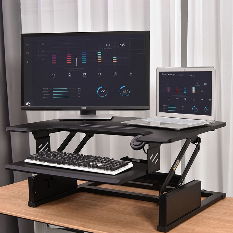 爱特屋 升降桌笔记本显示器电脑台式增高桌站立式电脑桌移动书桌工作桌面折叠增高架 黑面+黑架（电动升降）