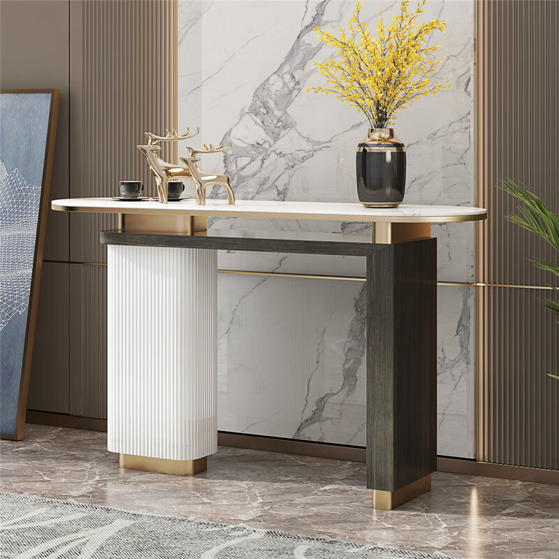 意式轻奢风玄关台现代极简约端景供桌子岩板不锈钢入户条案玄关柜条案