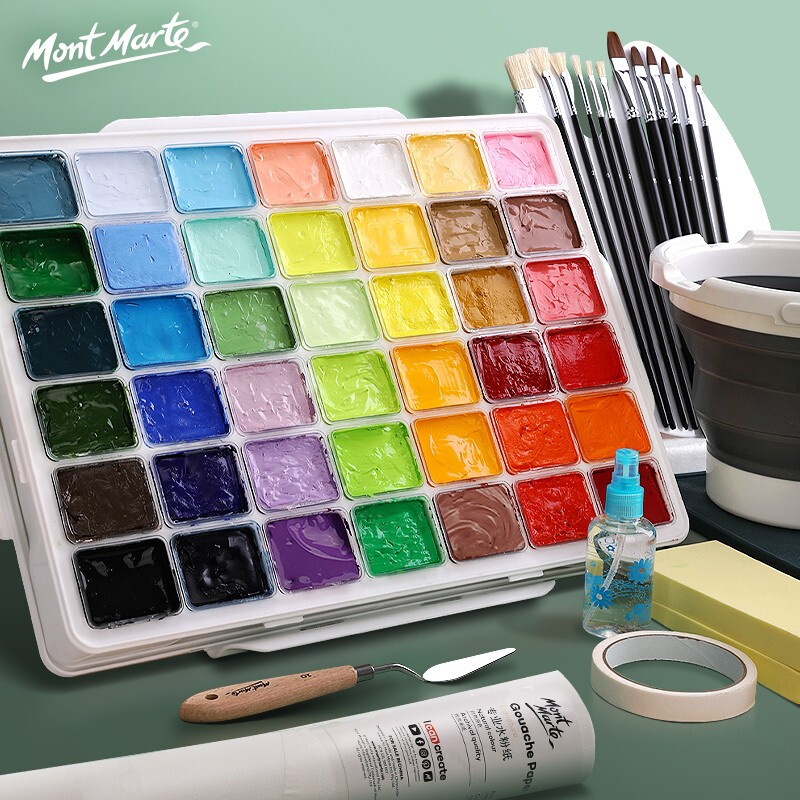 mont marte24色水粉颜料30ml 盒装果冻颜料新型连杯水粉画颜料套 42色