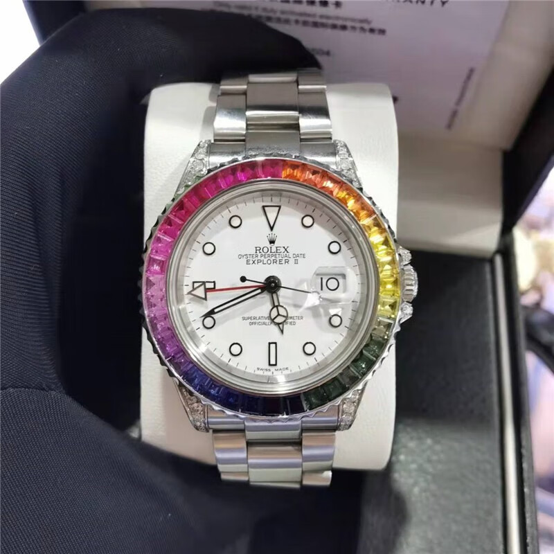 【二手95新】劳力士探险家系列16570后镶钻彩虹圈日历自动机械男表