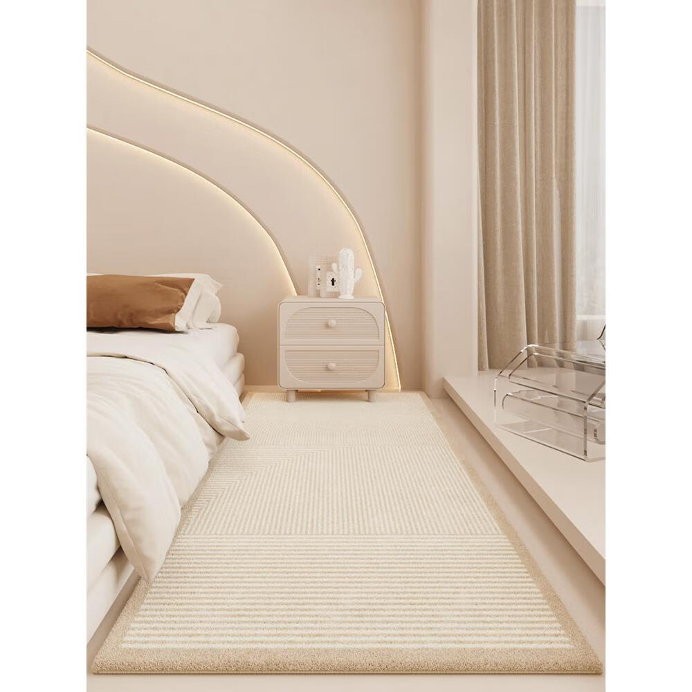 lism奶油风简约客厅卧室边耐脏仿羊绒地垫加厚毛绒防滑脚垫 奶油-1 40