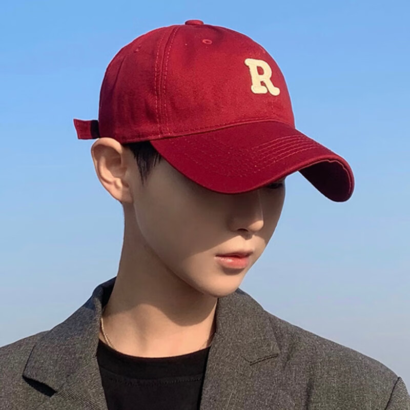 帽子男春夏季韩版户外登山防晒帽男女鸭舌帽太阳帽显脸小 酒红色r标55