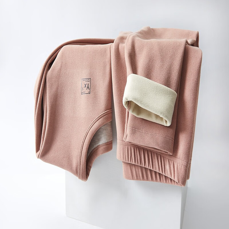 氧心（YANGXIN）KISSY蚕丝羊绒保暖内衣男女士秋衣秋裤套装加绒加厚打底保暖内衣 浅豆沙（女款） 2XL