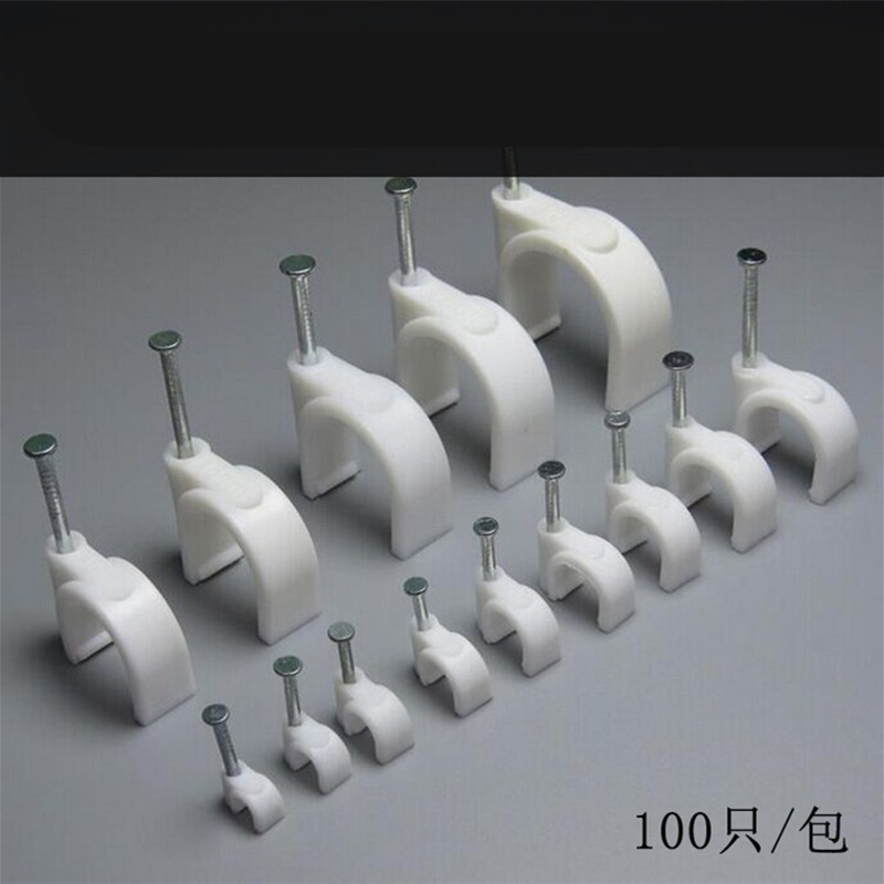 台优子电线固定塑料管卡扣网话线光纤水泥墙钉槽u型 圆形4mm 100只/包