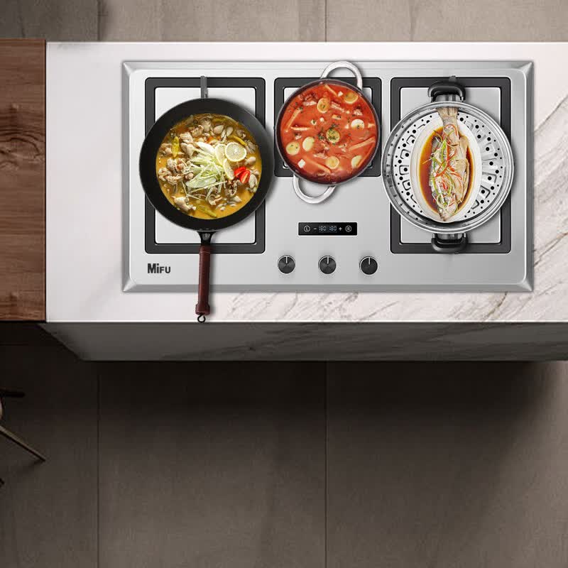米芙（MIFU）德国米芙三眼不锈钢燃气灶5.2KW猛火定时灶 嵌入式三头灶天然气台式煤气炉具  升级款【三灶定时】 天然气