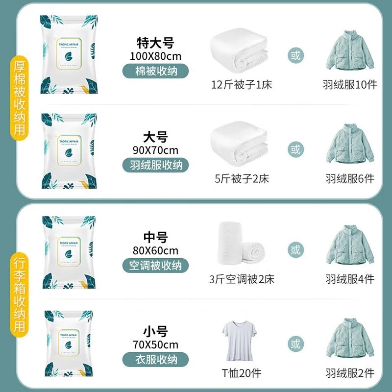 佛斯德真空压缩袋收纳袋棉被被子衣物衣服整理袋子电泵抽空气压缩收纳袋 6个特大号+电泵