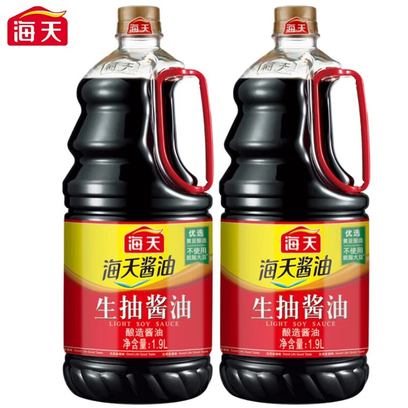 海天生抽1.9L装大桶家用酿造酱油提鲜凉拌炒菜厨房调味品点蘸提鲜 【海天】生抽1.9L*2桶