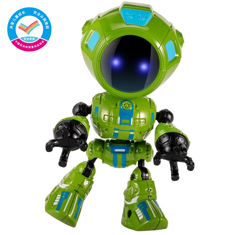 实丰文化 合金机器人玩具迷你DIY造型男女孩早教玩具声光玩具互动机器人灵活关节可动生日礼物 绿色