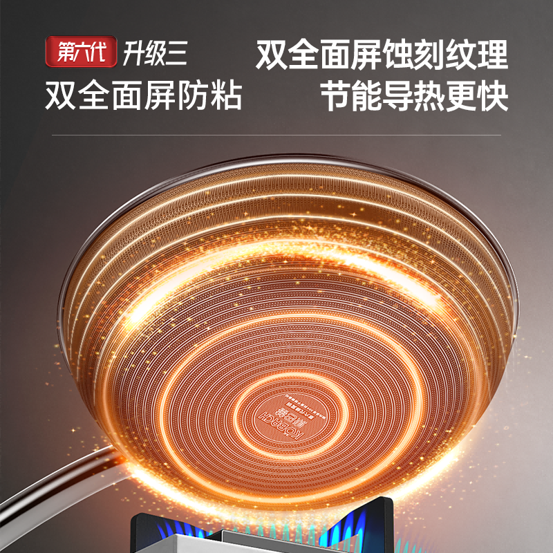 康巴赫 第六代炒锅不粘锅蜂窝锅抗菌不锈钢6代少油烟平底炒菜锅磁炉通用 【6代】国标I级不粘抗菌炒锅 32cm