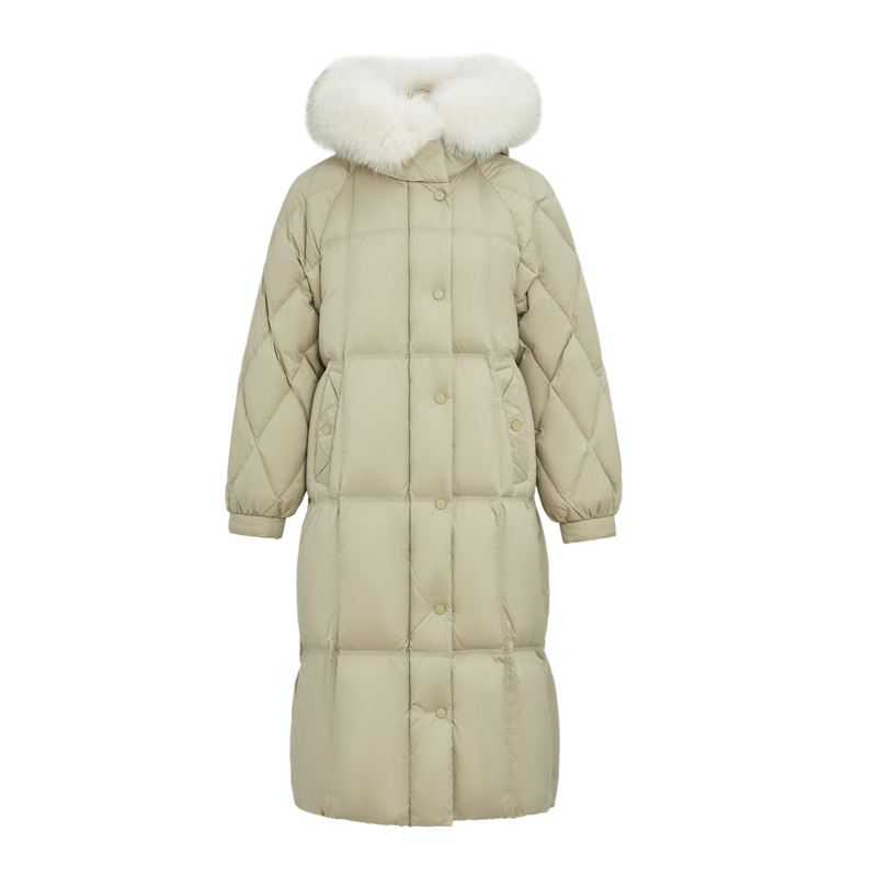 雪中飞女士羽绒服加厚廓形大毛领款女士长款加厚连帽羽绒服 松石卡|7478 S 160/84A