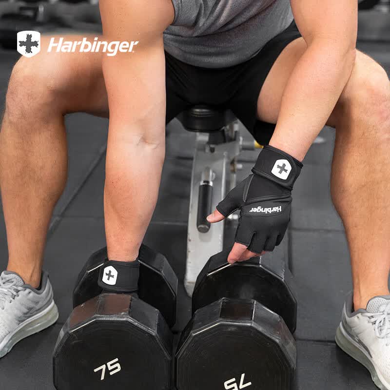 Harbinger哈彬者健身手套男女护腕一体半指骑行专业硬拉撸铁防滑耐磨防起茧 【护腕升级 真皮加垫 】黑色 S（掌围17.8-19cm）