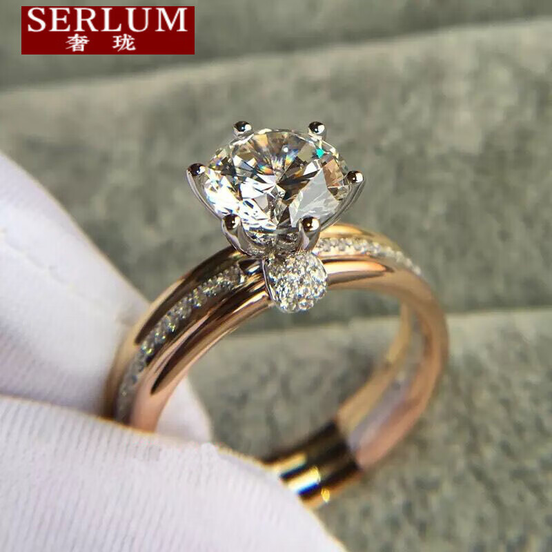 奢珑 baijin彩金三色玫瑰金女结婚戒指1克拉婚戒hxm1122 主石50分金/d