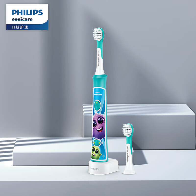 飞利浦(PHILIPS) 电动牙刷 蓝牙版 儿童声波震动(自带刷头*2) （标准/迷你刷头随机发货） HX6322/04