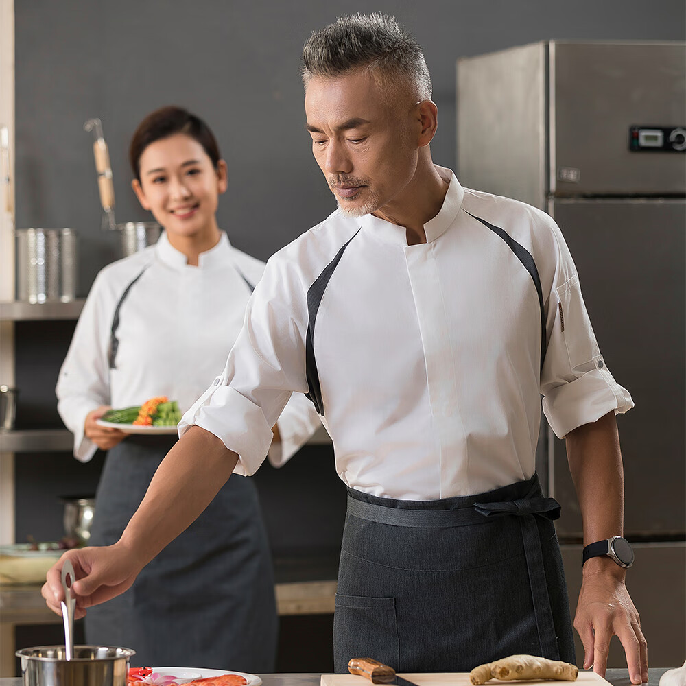 勤记高档七分袖厨师行政总厨工作服男长袖秋冬款高档餐饮酒店后厨工衣