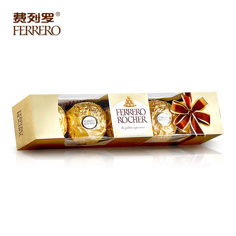 费列罗（Ferrero Rocher）榛果威化糖果巧克力 婚庆喜糖零食 520 情人节表白礼物 5粒蝴蝶结礼盒装62.5g