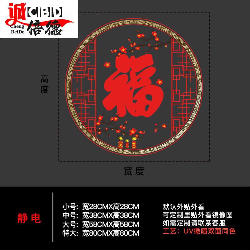 福字贴2024龙年新年窗花静电乔迁装饰窗贴过年门贴布置贴画 psd93透明