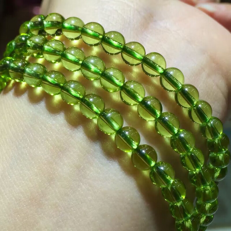 一北 收藏级橄榄石手链 单圈多圈绿色水晶祖母绿手串 女小清新饰品