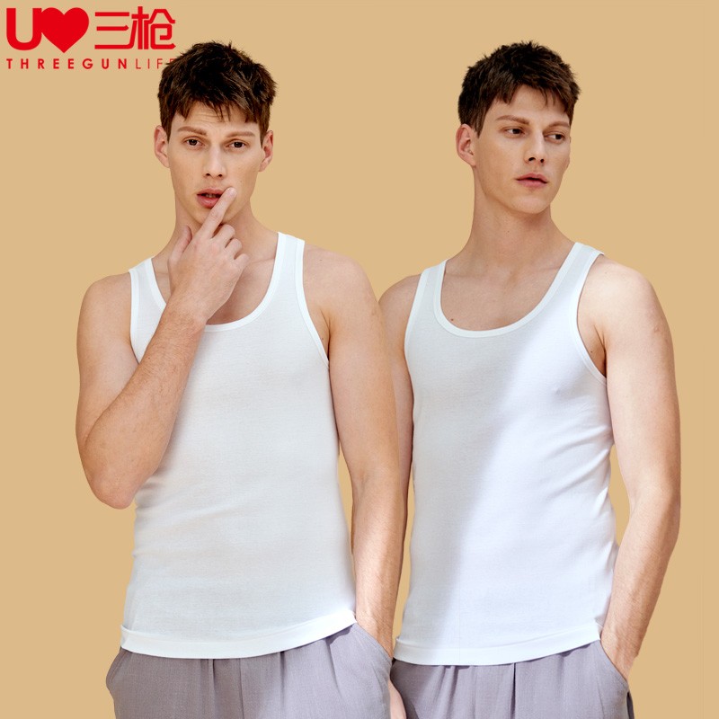 三枪两件装纯棉背心男士罗纹弹力轻薄透气修身运动内搭无袖坎肩汗衫 特白+特白 XL 京东折扣/优惠券