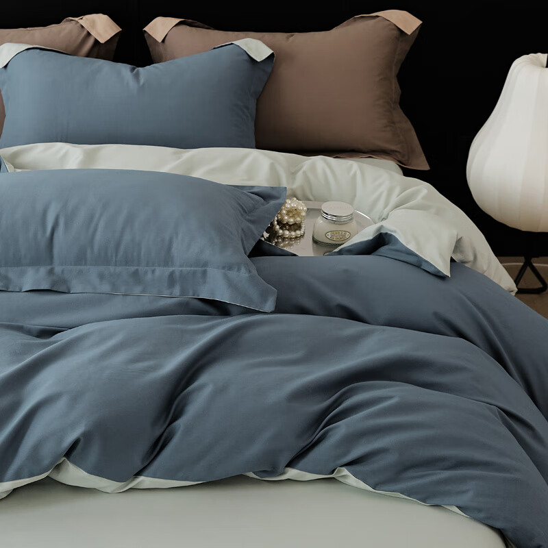 AIDLI 【新疆棉】60支贡缎316根全棉四件套 高支高密双人四件套 海岛蓝（磨毛款） 1.5/1.8m 床单款 （被套200*230cm）