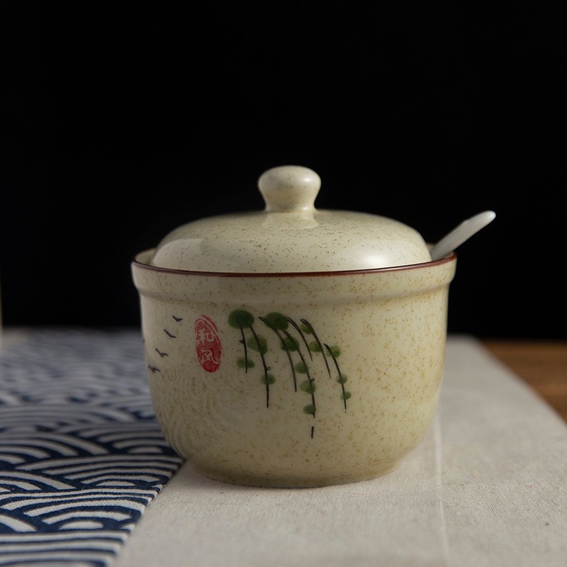 和风四季土火工坊釉下彩复古猪油罐油辣子罐家用餐厅盐罐调味罐陶瓷调料罐 和熙调料罐(360ml)配小白瓷勺 京东折扣/优惠券