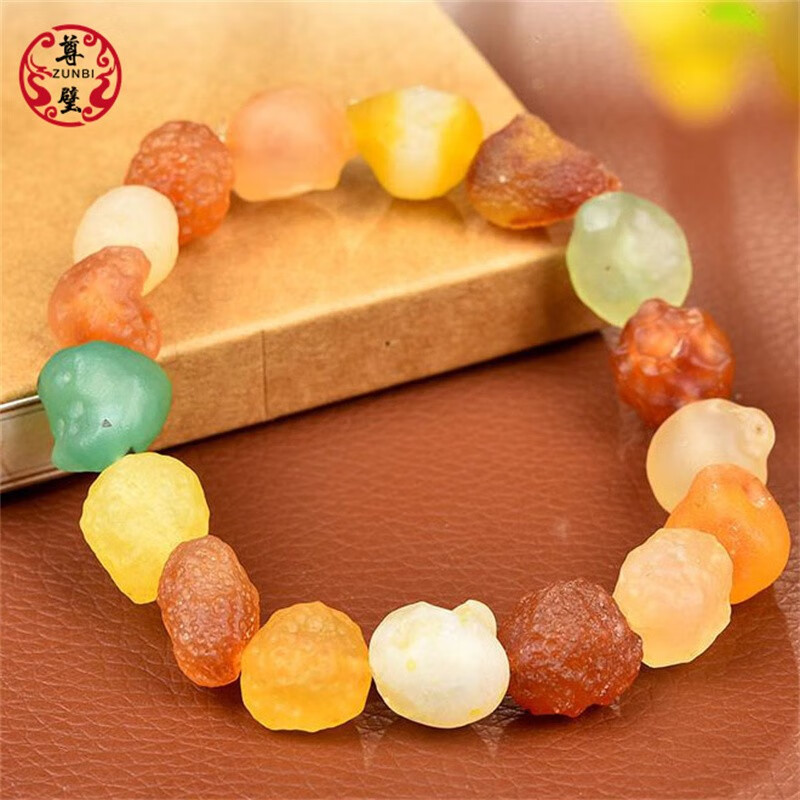 尊璧阿拉善玛瑙糖心手链戈壁葡萄干彩色手串男女情侣单圈随形手珠