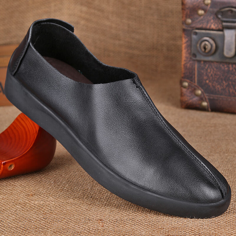 筑凡老头鞋真皮皮鞋老北京休闲男款单层牛皮一脚蹬男软皮软底春秋款