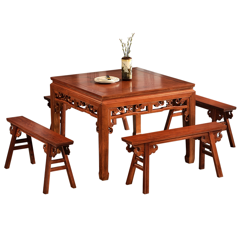 木中央 紅木家具 非洲花梨(學(xué)名:刺猬紫檀)八仙桌4長(zhǎng)條凳 實(shí)木正方形中式餐桌椅組合 餐廳吃飯桌 1.08m*1.08m八仙桌+4條凳