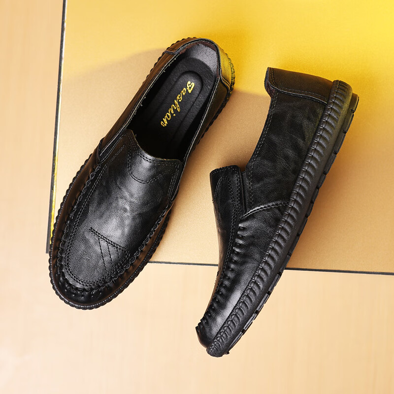 fashion男鞋子商务休闲皮鞋子男士夏季软底豆豆鞋软皮软底耐磨防 c55
