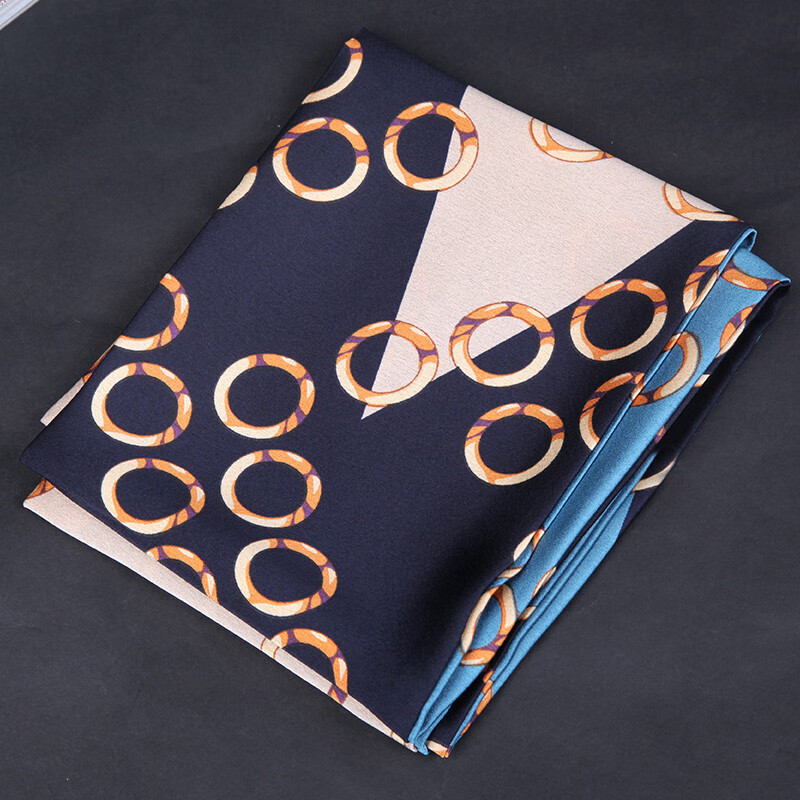 达芬奇密码 丝巾小长巾女百搭春秋仿真丝窄边杭州丝绸丝巾 玉环连珠 孔蓝