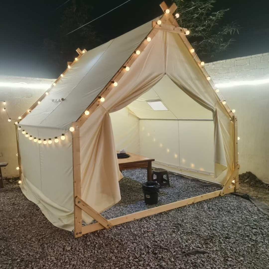 定制户外网红三角帐篷天台餐饮景区民宿火锅烧烤防雨小屋露营星空 3米