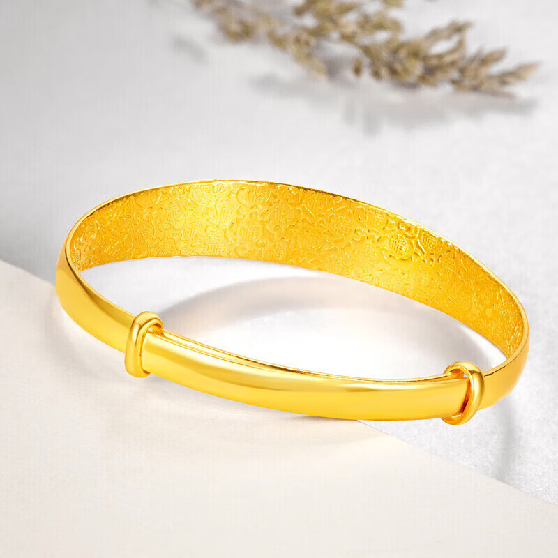 菜百首饰 黄金手镯 足金大气光面抛光推拉手镯 计价 约26.40克