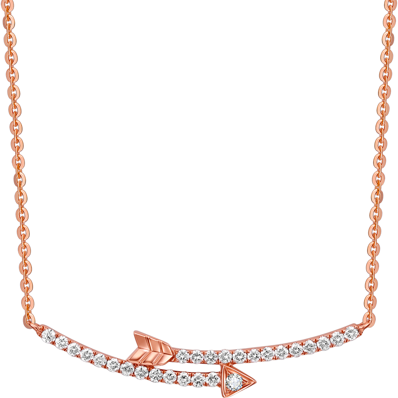 金至尊（3DG Jewellery）【酷愛(ài)】18K金鉆石項鏈滿(mǎn)鉆丘比特之箭微笑 玫瑰金 金重1.4克 鉆石共10分  鏈長(cháng)46cm