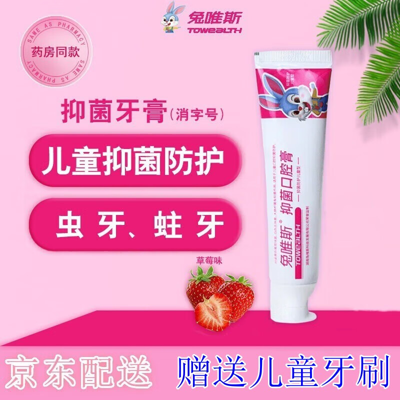 兔唯斯（TOWEALTH）儿童牙膏3-6-9岁以上口腔防蛀牙健齿宝宝安全无氟护齿型牙膏 防护儿童型 90g 1支 90g